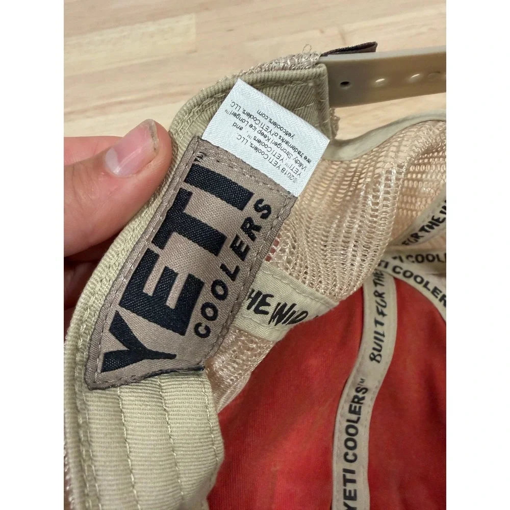 Yeti Coolers Distressed Snapback Hat Adjustable Red Beige Men Accessories OSFM